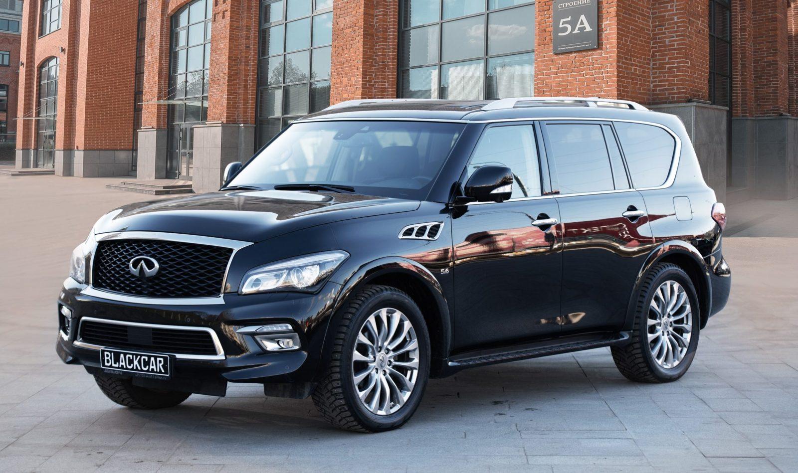 Аренда Infiniti QX80 черный в Москве почасовая, взять в прокат без  водителя, цена